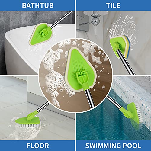 Extendable Shower Scrubber Brush with 37" Long Handle & 4 Cleaning Heads