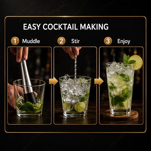 10 Inch Stainless Steel Cocktail Muddler & Bar Spoon Set - Home Bar Tools