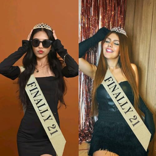 Finally 21 Birthday Sash - Glitter Fabric with Black Foil Lettering