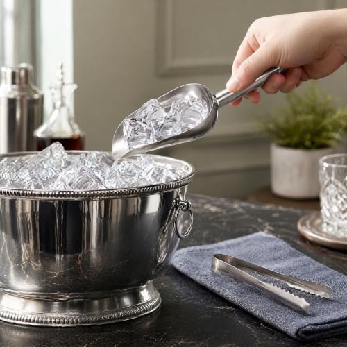 Stainless Steel Ice Scoop & Tongs Serving Set - 10 Pieces for Bars & Catering