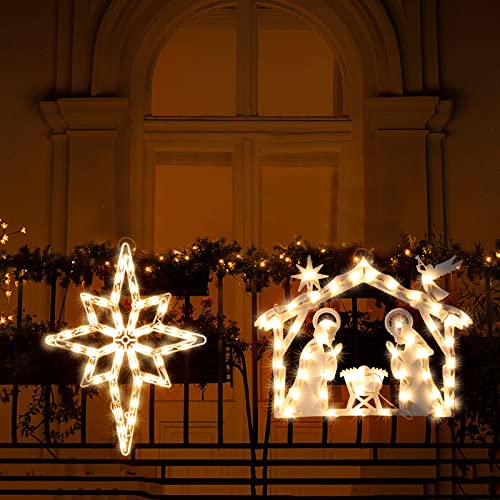 Polaris Nativity 2 Pack Christmas Window Lighted Silhouette Signs - Double Side