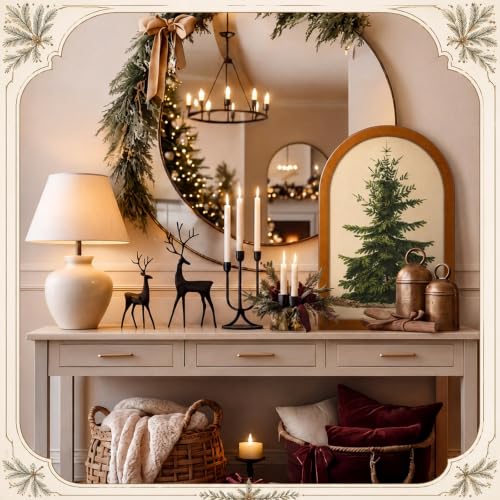 Qinyoung Rustic Wooden Christmas Tree Serving Tray 11" x 10" for Holiday Decor and Entertaining