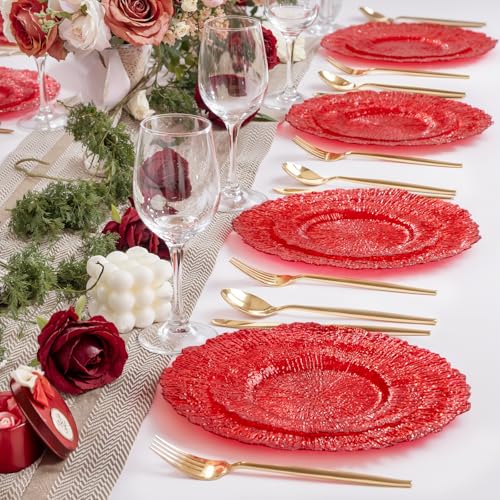 60Pcs Clear & Red Plastic Plates – U-QE Disposable Party Plates (Red Variant)