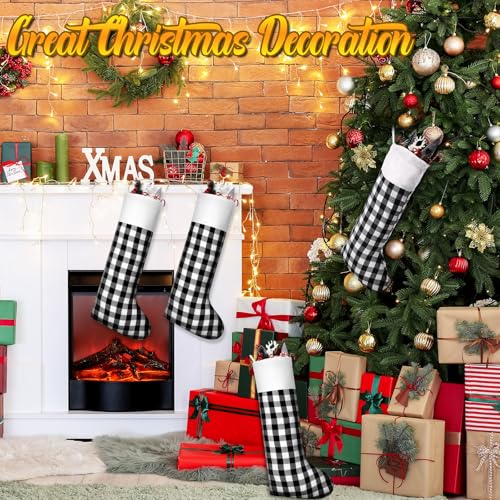 12 Pcs 34 Inch Christmas Stockings Gingham Black & White - Large Holiday Decor