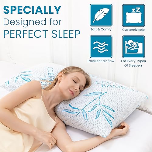 Cooling Adjustable King Size Pillows - 2 Pack Shredded Memory Foam