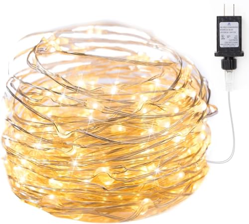 Minetom 33Ft 100 LED Fairy Lights Waterproof Silver Wire String Lights