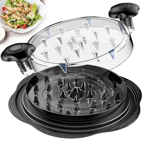 Twist Chicken & Meat Shredder Tool with Clear Lid, Fork & Brush - Black