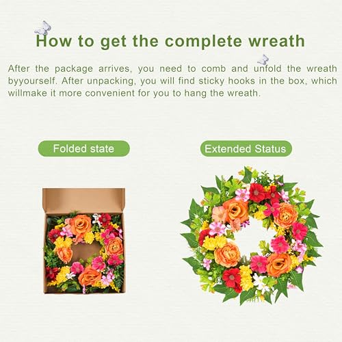 20-Inch Artificial Spring Floral Wreath with Orange Rose-Style Blooms