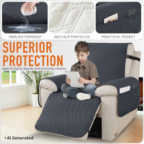 Waterproof Recliner Chair Cover - Dark Gray, Non-Slip, Durable