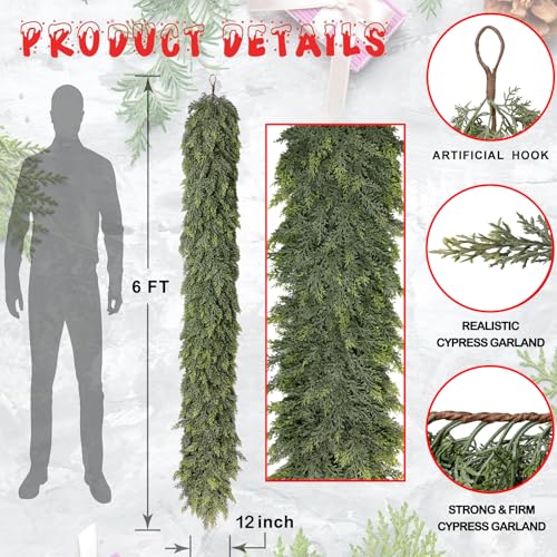 6ft Artificial Christmas Garland Greenery for Fireplace Mantle Holiday Decor