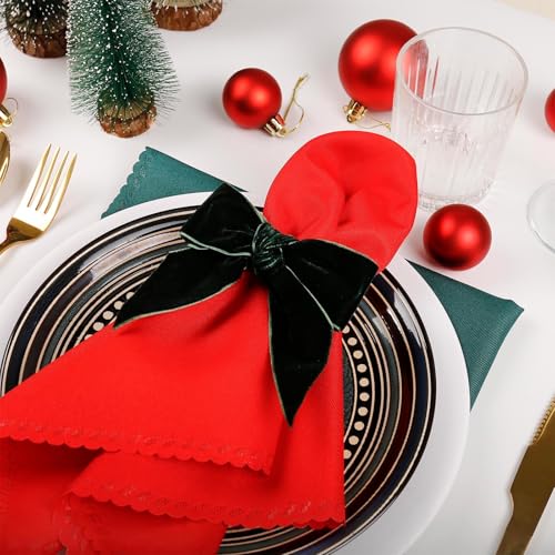 Wonlex Christmas Napkin Rings Set of 6, Green Bow Velvet Buckle Napkin Holders ( variation: 6 / Green Bow )