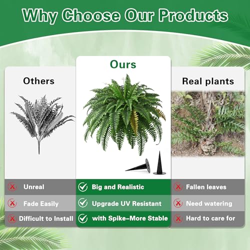 2PCS 45-Inch Large Artificial Boston Ferns, UV-Resistant Faux Fern Plants