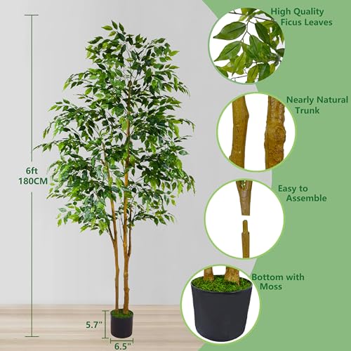 7ft Artificial Ficus Tree with Woven Basket - Realistic Faux Plant