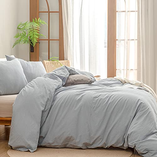 100% Washed Cotton Duvet Cover Set - Queen, Cornflower Blue (3-Piece)