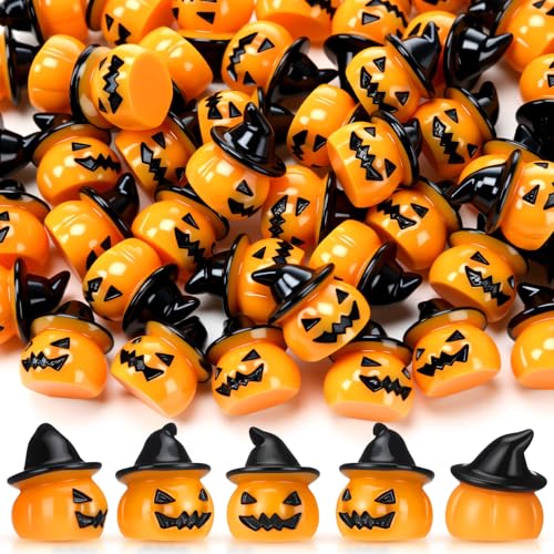 50 Pcs Halloween Mini Pumpkin Figurines - Tiny Resin Ghost Table Decor