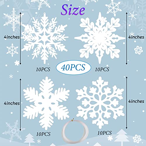 40 Pack 4-Inch White Glitter Snowflake Ornaments for Christmas Tree Decor