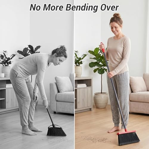 Upright Broom and Dustpan Set with Self-Cleaning Comb for Pet Hair