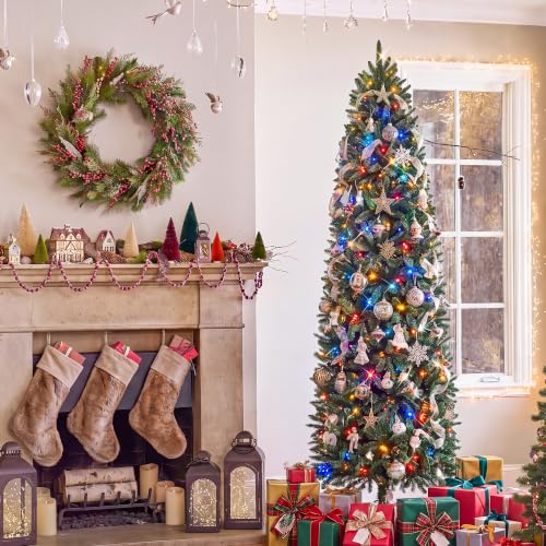6 ft Prelit Pencil Christmas Tree with RGBW Lights, App Control – Green 6ft 3in