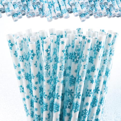 Umigy 150 Pcs Christmas Snowflake Plastic Straws Hard Disposable Party