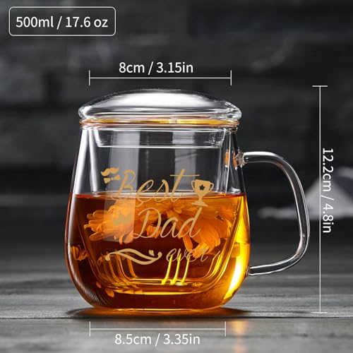 DOPUDO 17.6oz Glass Tea Cup with 'Best Dad Ever' Design – Perfect Father’s Day Gift