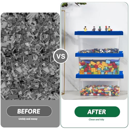 Stackable Plastic Storage Bin with Divided Tray & Building Block Baseplate Lid