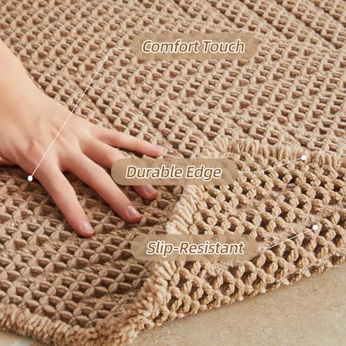 Sunfly Boho Waffle Bath Mat 20x30 Non-Slip Absorbent Khaki