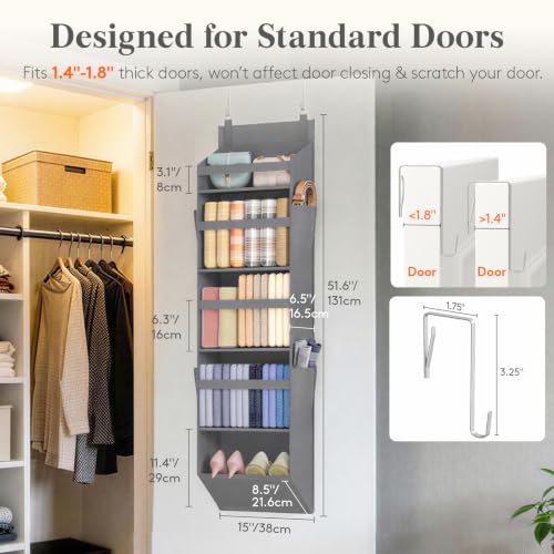 Lifewit Over the Door Organizer, 5-Section Hanging Storage with Clear Windows & Side Pockets, Dark Gray