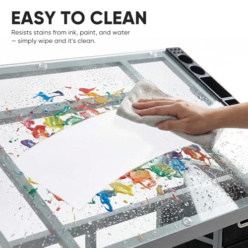 Adjustable Drafting Table with Tilting Glass Top and 2 Drawers