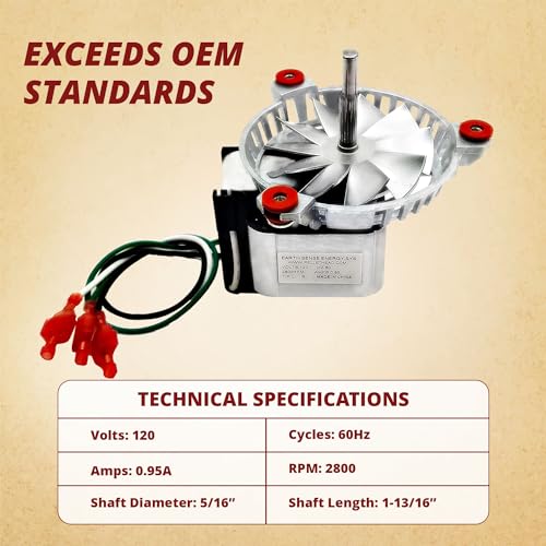 Harman 3-21-08639 Combustion Blower Exhaust Fan Motor Upgrade Fits Pellet Stoves P43 P61 P68 XXV Accentra 52I Advance P35I PC45 PF100 PF120 BA100 BH105 Replaces Part 3-21-08415