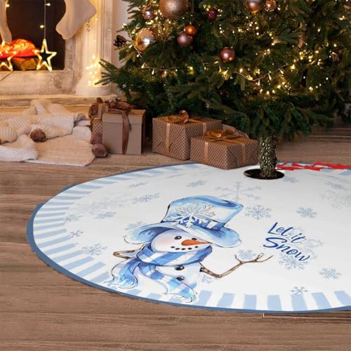 BULINGLY Christmas Tree Skirt 36in Blue Snowman Decorations for Christmas Tree - Holiday Decor