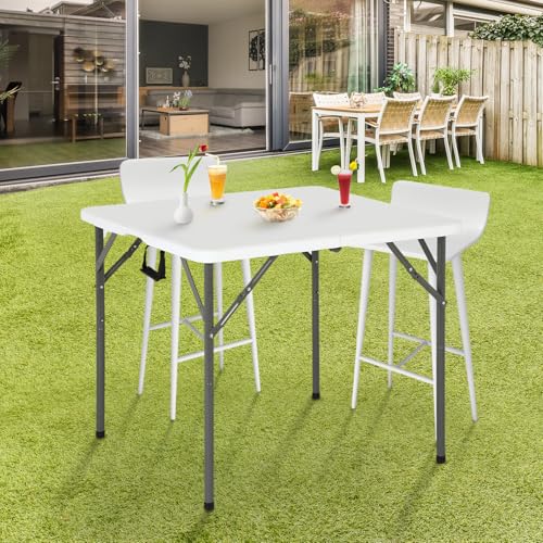 34-Inch Square Portable Plastic Folding Table with Carry Handle & Steel Frame