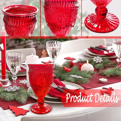6 Pack Red Wine Goblet Glasses - Elegant Christmas Tableware, 12oz