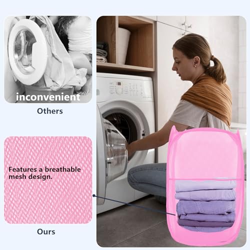 Collapsible Mesh Laundry Hamper - Foldable Pop Up Basket for Travel