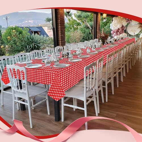 Red Checkered Plastic Table Cover Roll 54 Inch x 300 Feet with Cutter Box