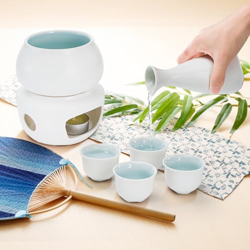 Foraineam Ceramic Sake Set with Warmer and Cups - Japanese Style Hot Drink Barware