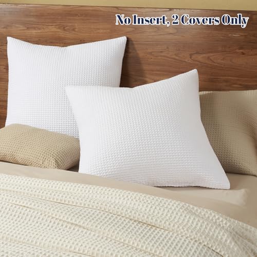 Set of 2 PHF 26x26 White Cotton Waffle Euro Shams No Insert - Classic Bedding