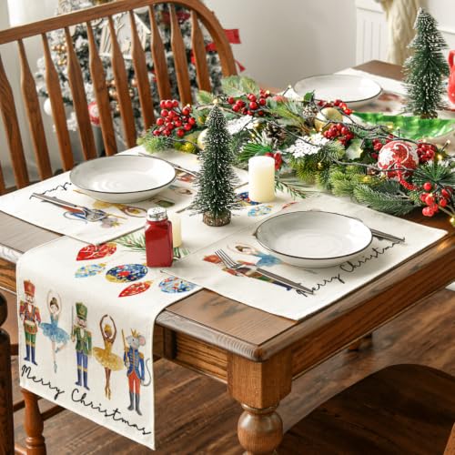 Artoid Mode 12" x 18" Set of 4 Beige Watercolor Nutcrackers Placemats – Christmas Table Mats
