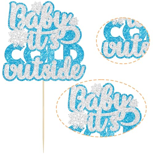Ephlyn Blue Baby It's Cold Outside Winter Snowflake Cake Topper for Baby Shower & Birthday
