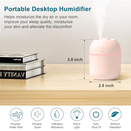 Portable USB Mini Humidifier for Car and Office Desk, Pink