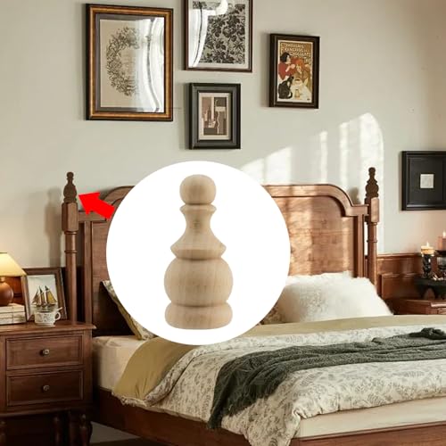 4 Pcs Unfinished Wood Finials for Furniture, Cabinetry, and Curtain Rods
