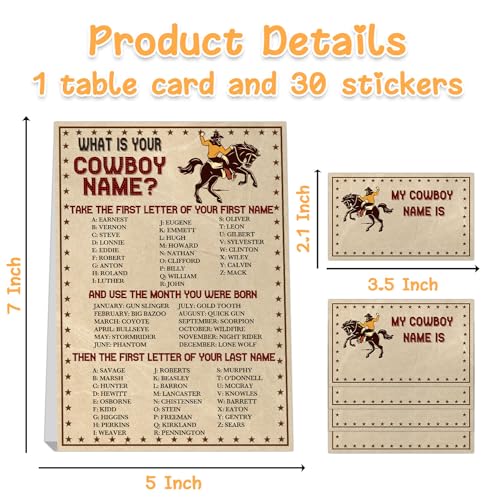 Western Cowboy Name Game Party Activity with Sign and 30 Name Tag Stickers