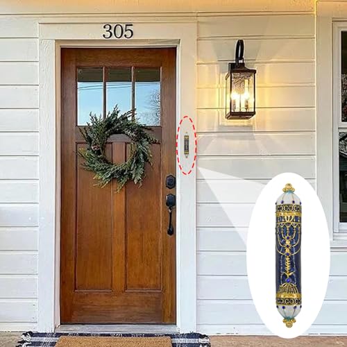 Enamel Mezuzah Case with Scroll for Door, 5-Inch Decorative Jewish Decor