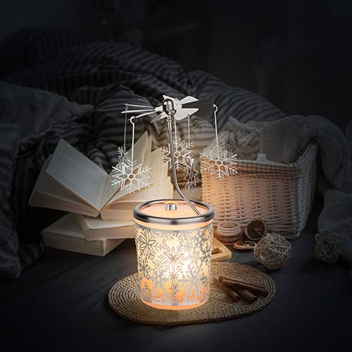 MaMeMi Snowflake Tealight Candle Holder Carousel – Glass Wind Light, 5.9", Tealight Included