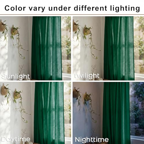 Mrs.Naturall Emerald Green Linen Curtains 8FT, 52x96 Inches, Pack of 2