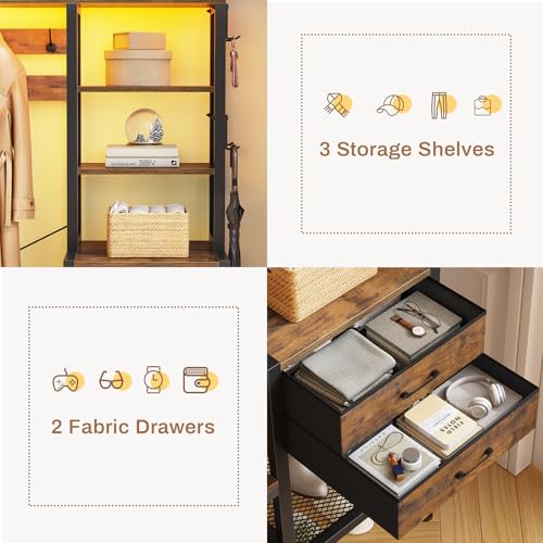 7-in-1 Hall Tree with Bench, Shoe Storage, Coat Rack, and RGB LED Lights