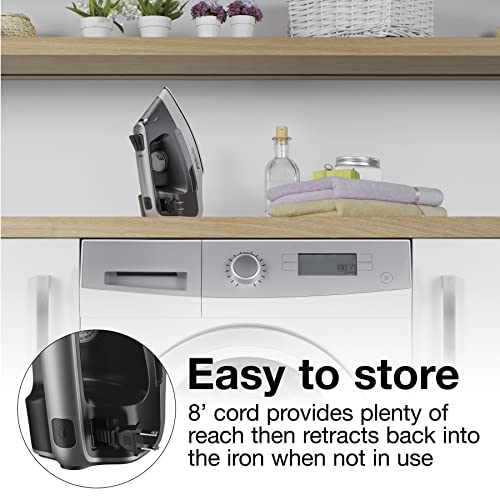 1500W Steam Iron for Clothes with Retractable Cord and Auto Shutoff