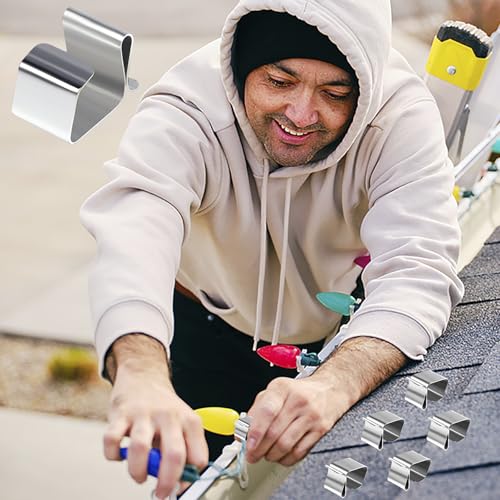 Cangrace 50 Pcs Gutter Light Clips Metal Hooks for Outdoor Christmas Lights – Drain Clip Hangers