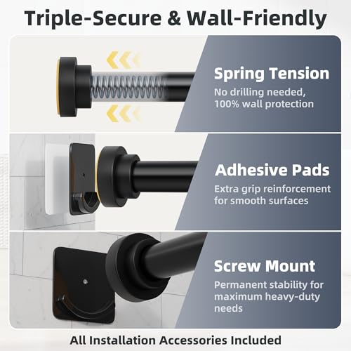 Heavy Duty Adjustable Shower Curtain Rod 31-120 Inch, Rustproof Matte Black