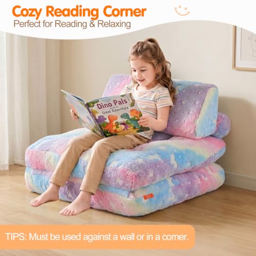 3-in-1 Fold-Out Kids Foam Chair - Glow-in-the-Dark Rainbow Unicorn