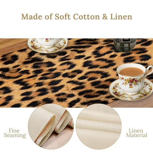 Moderw Leopard Skin Print Table Runner 13x90in Black Brown Safari Wildlife Decor